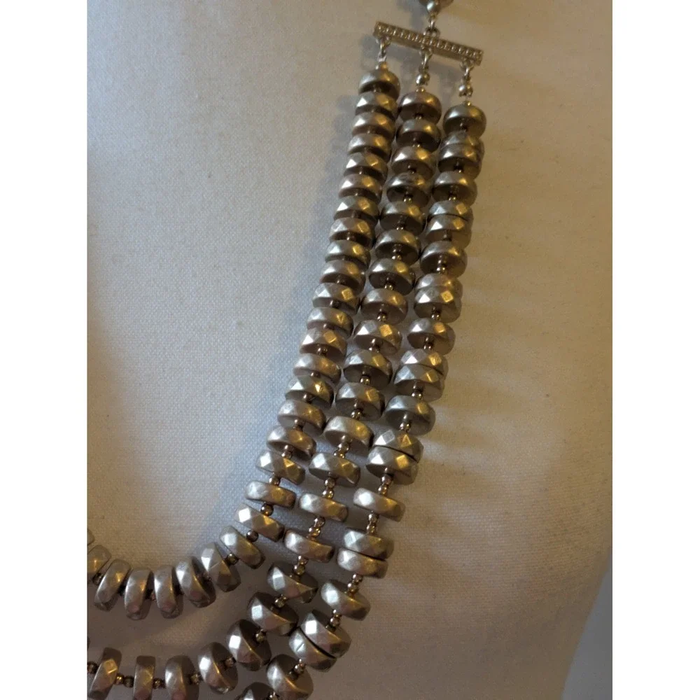 Chicos Multi Strand Statement Necklace In Matte Gold Tone Chunky Round Discs 26